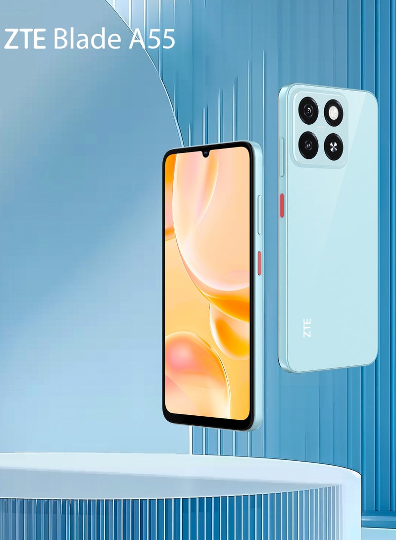 زد تي اي هاتف Blade A55 ثنائي الشريحة 4 جيجابايت + 8 جيجابايت رام 128 جيجابايت 4G أزرق مائي - النسخة العالمية - Image 1