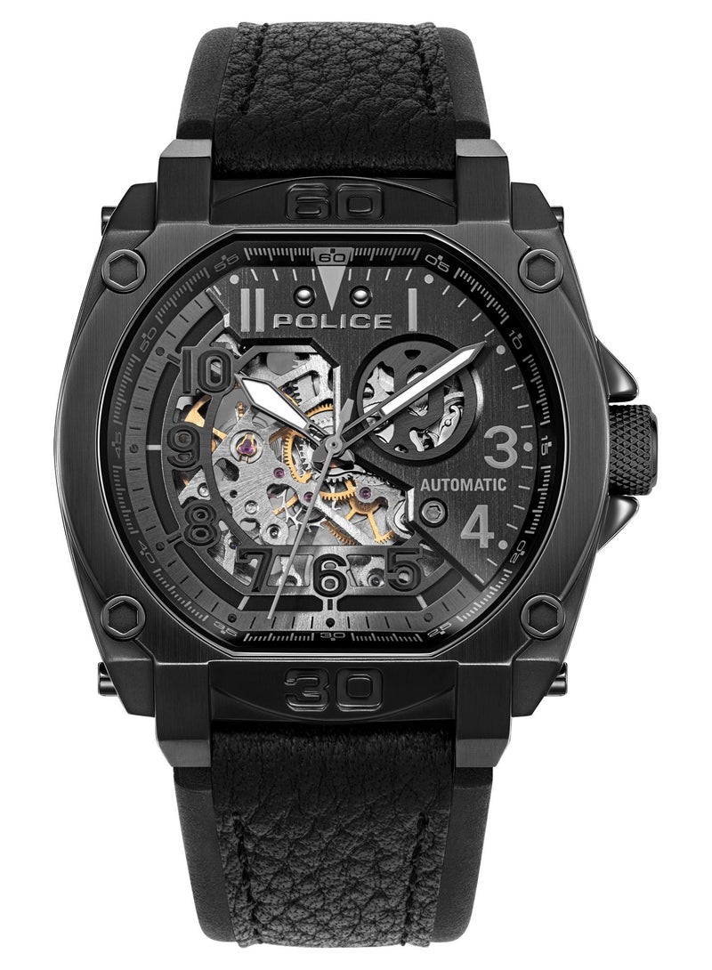 POLICE Men's Norwood Black Dial With Black Genuine Leather Automatic Watch - Image 1