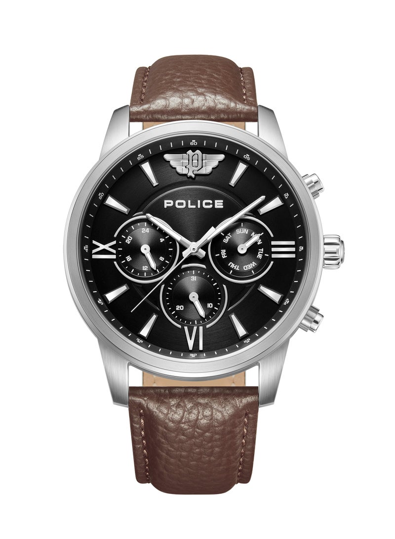 POLICE - Men's Avondale Li Black Dial With Brown & Black Genuine Leather Chronograph Watch - Image 1