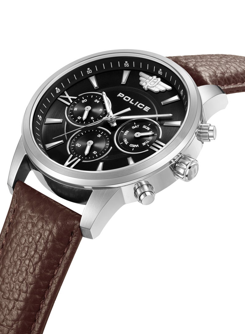 POLICE - Men's Avondale Li Black Dial With Brown & Black Genuine Leather Chronograph Watch - Image 1