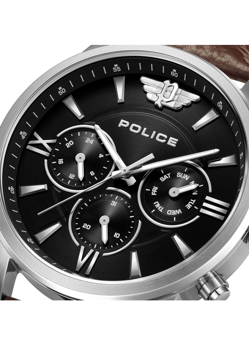 POLICE - Men's Avondale Li Black Dial With Brown & Black Genuine Leather Chronograph Watch - Image 1