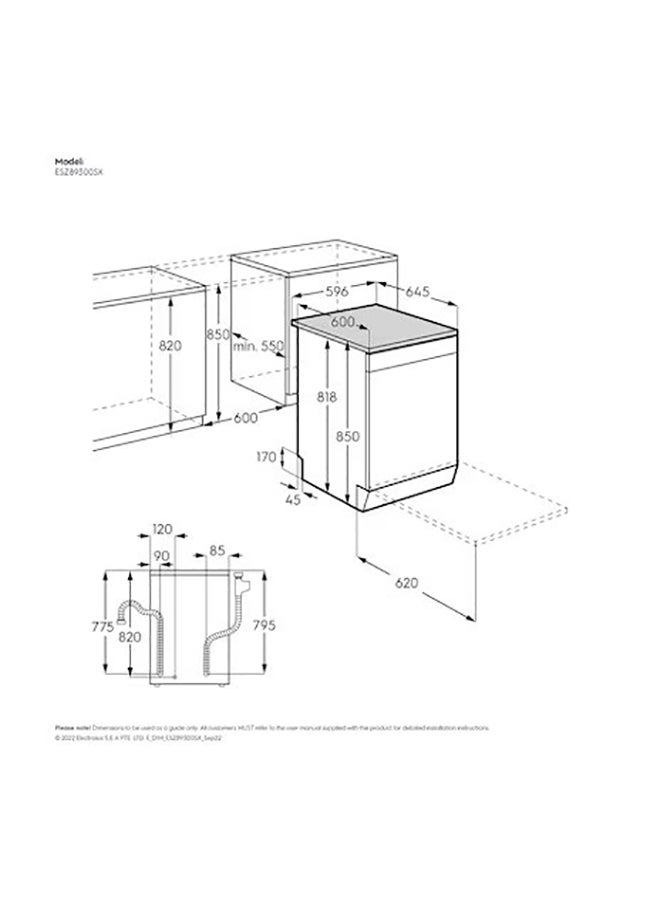 Electrolux - 15 Place Settings Freestanding Dishwasher with 8 Programs, Made in ITALY, Inverter Motor, Fully Automatic with Satellite Clean Technology, Sensor Control, Low Noise Level 2000 W ESZ89300SX Stainless Steel - Image 1