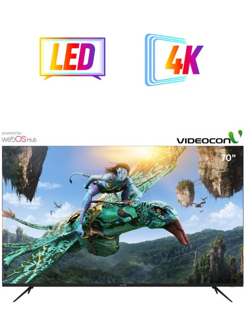 تلفاز ذكي بدون حواف 4K UHD WebOs مقاس 70 بوصة مع شاشة من الدرجة A وجهاز تحكم عن بعد سحري وبلوتوث وصوت Dolby وحامل حائط مجاني - موديل 2024