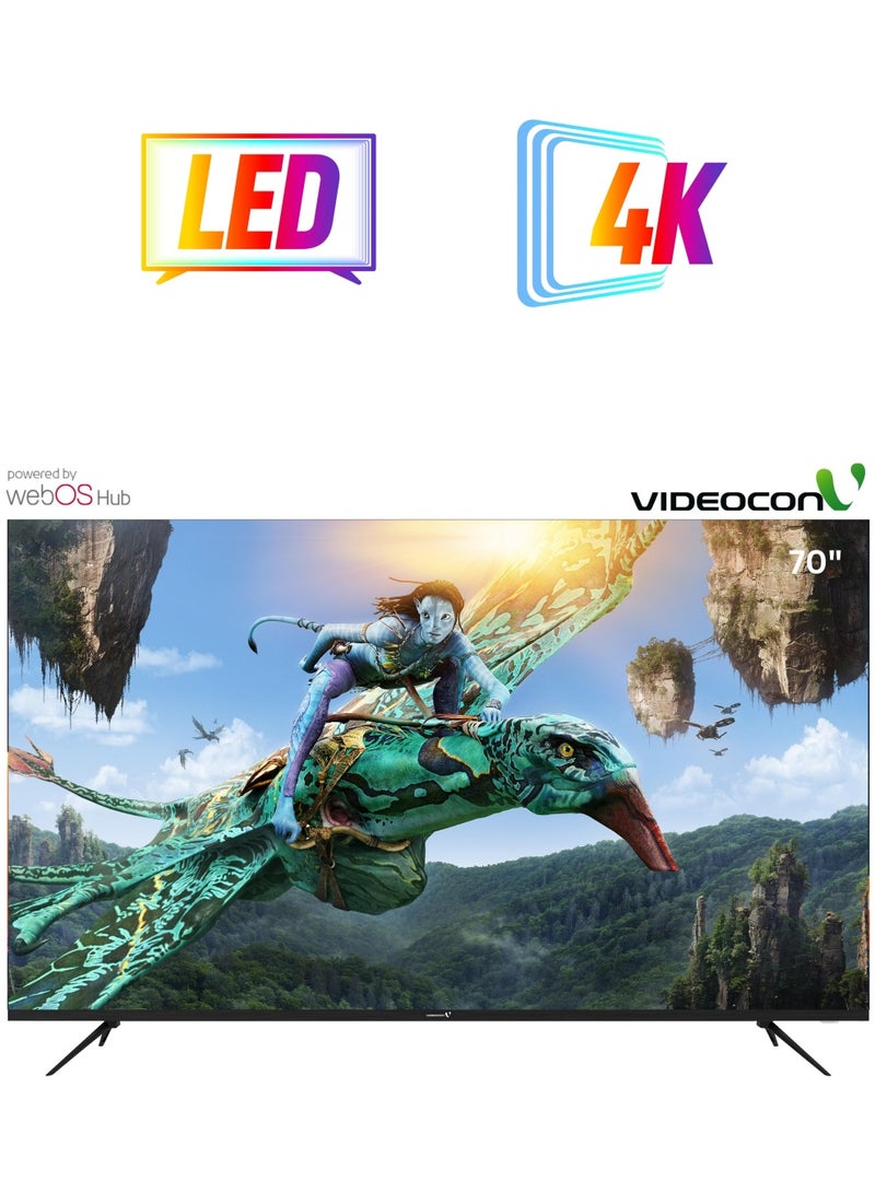 VIDEOCON - 70 Inch Edgeless 4K UHD WebOs Smart TV A+ Grade Panel With Magic Remote, Bluetooth, Dolby Audio And Free Wall Mount-2024 Model E70ELWO1100 Black - Image 1