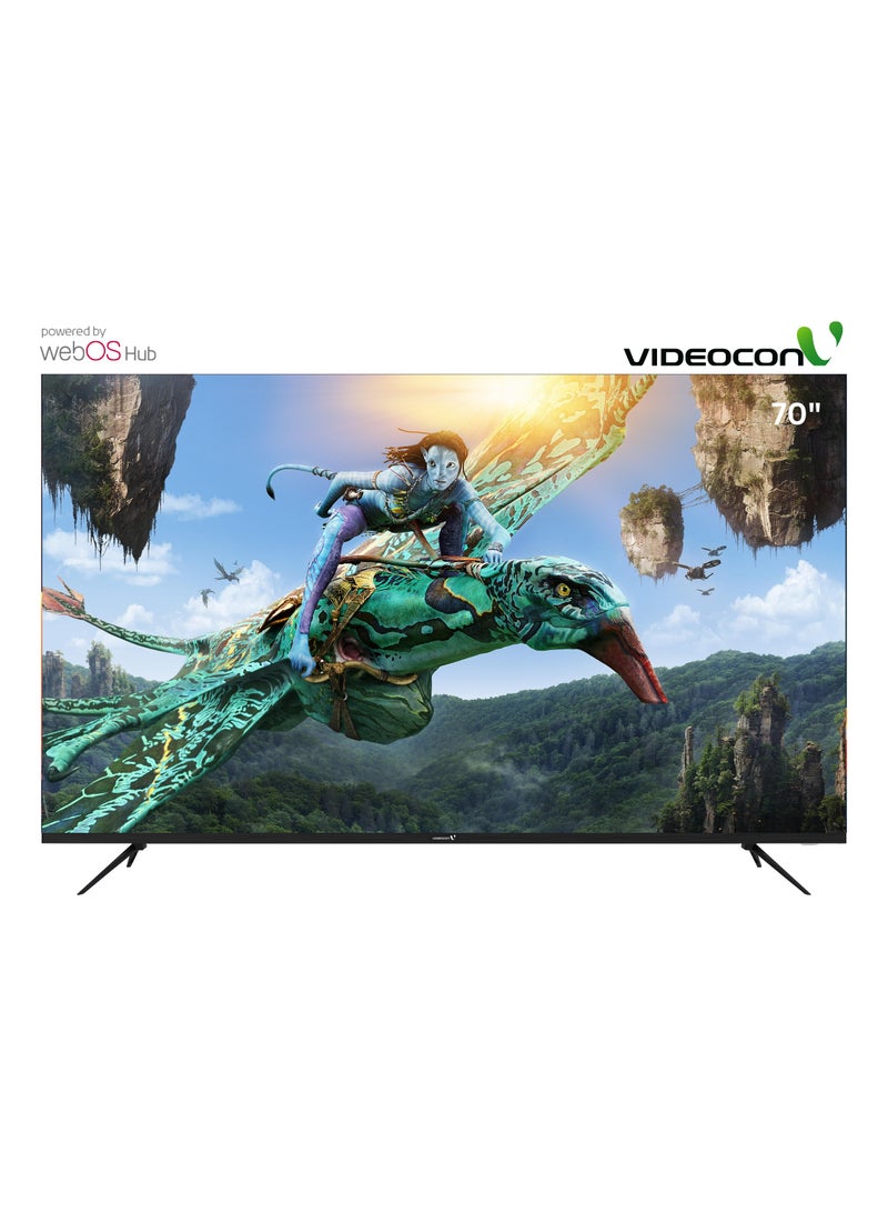 VIDEOCON 70 Inch Edgeless 4K UHD WebOs Smart TV A+ Grade Panel With Magic Remote, Bluetooth, Dolby Audio And Free Wall Mount-2024 Model E70ELWO1100 Black - Image 1