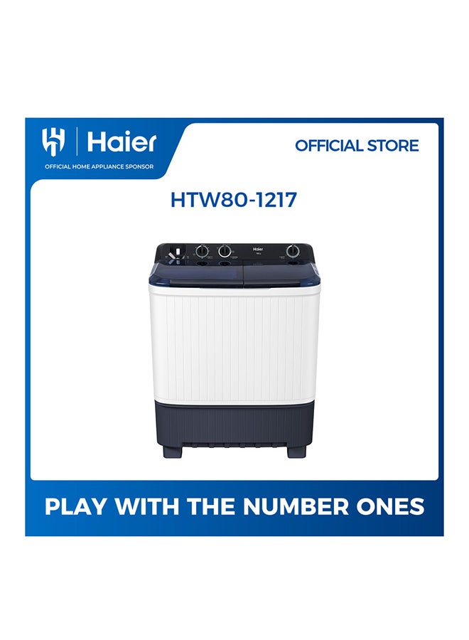 Haier Twin Tub Washer 8 kg Air Dry 2 Program HTW80-1217 White - Image 1