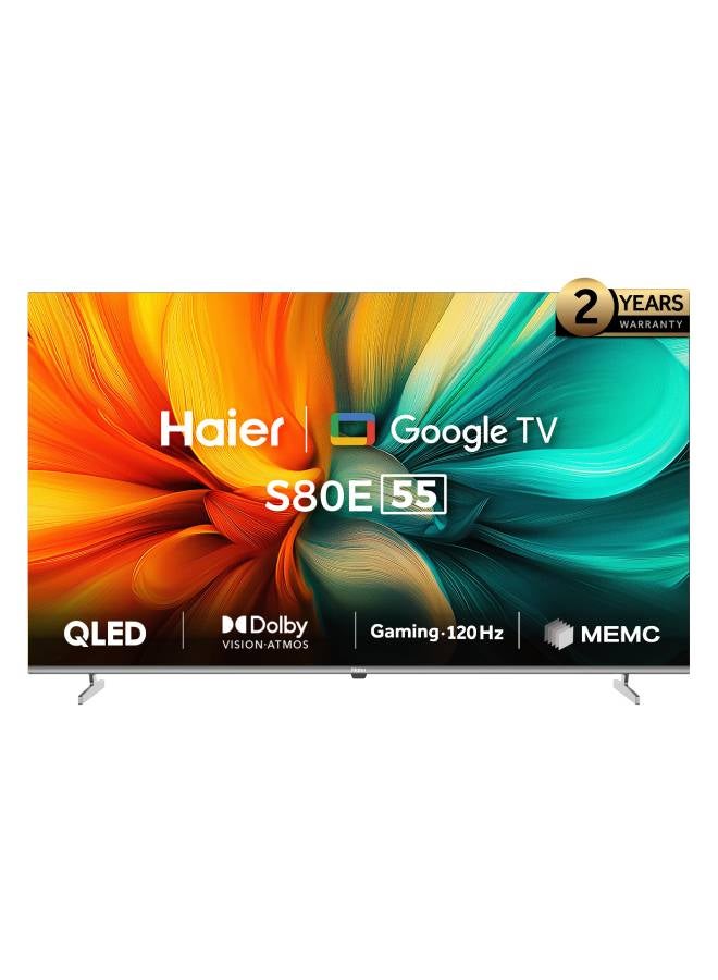 Haier - 55 Inch 4K QLED Smart Google TV - Gaming@120 Hz  - Dolby Vision & Atmos - MEMC/VRR/ALLM  - 2+32GB RAM/ ROM - Voice Control - HDR10 - Chromecast- HDMI 2.1 - Premium Bezel-Less Design - H55S80EU Black - Image 1
