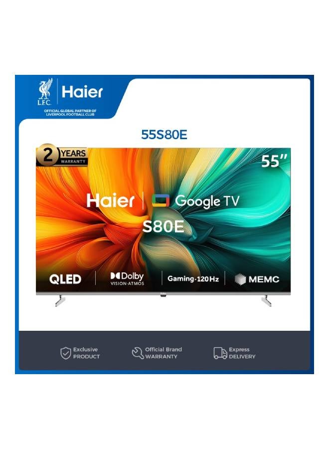 55 Inch 4K QLED Smart Google TV - Gaming@120 Hz  - Dolby Vision & Atmos - MEMC/VRR/ALLM  - 2+32GB RAM/ ROM - Voice Control - HDR10 - Chromecast- HDMI 2.1 - Premium Bezel-Less Design - H55S80EU Black