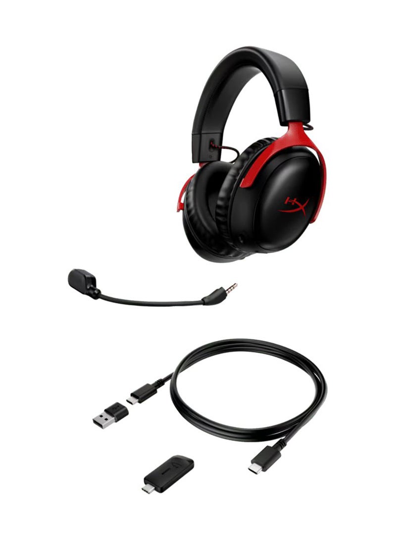 HYPERX - Cloud III Wireless Gaming Headphones, 53mm Dynamic with Neodymium Magnets, Memory Foam & Premium Leatherette Ear Cushion, 2.4 GHz Wireless Type, Detachable Microphone, 77Z46AA Black/Red - Image 1
