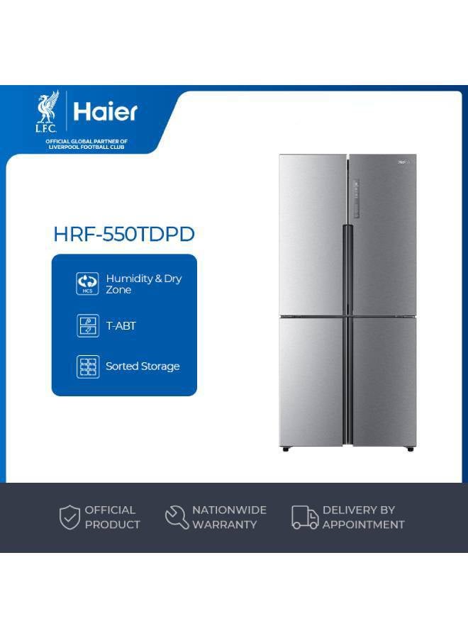 Refrigerator 4 Doors (Bottom freezer) -Humidity & Dry zone - TWIN-Inverter - ABT Filter - Super Cool & Super Frez - 502 L- Silver Metal Door - HRF-550TDPD Platinum Inox