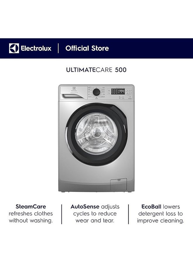 الكترولوكس 8KG Inverter Motor Front Load Washing Machine, 1200 RPM & 5 Star Energy Saving, 12 Programs, Extremely Low Noise, Steam Care, AutoSense & EcoBall Features, Fully Automatic Washer 1850 W EWF8241SB5 Silver  - Image 4