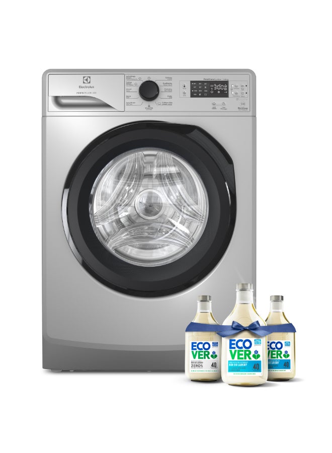 Electrolux 8KG Inverter Motor Front Load Washing Machine, 1200 RPM & 5 Star Energy Saving, 12 Programs, Low Noise, Steam Care, AutoSense,EWF8241SB5 + Free 6-Month Supply of Ecover Laundry Detergent 1850 W EWF8241SB5 Silver - Image 1