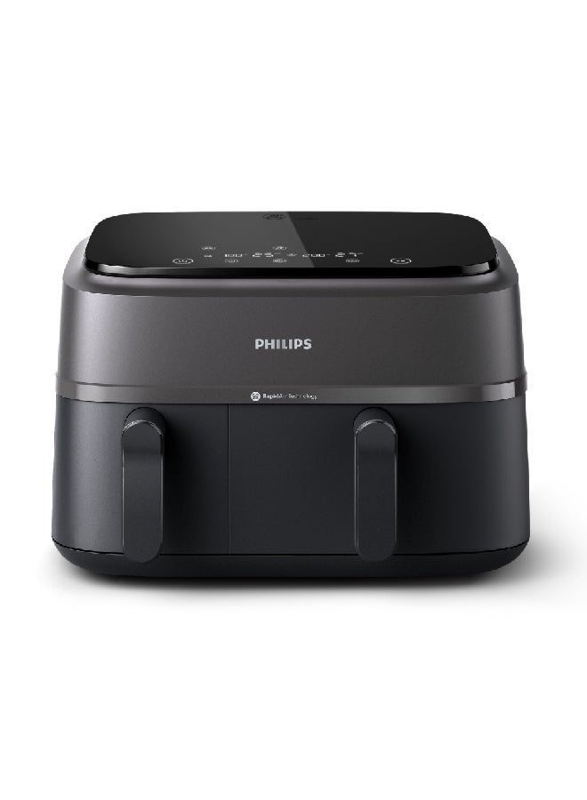 فيليبس مقلاة هوائية مزدوجة السلة بقوة 2750 وات وسعة 9 لتر من سلسلة 3000 باللون الأسود NA350/09 - Image 2