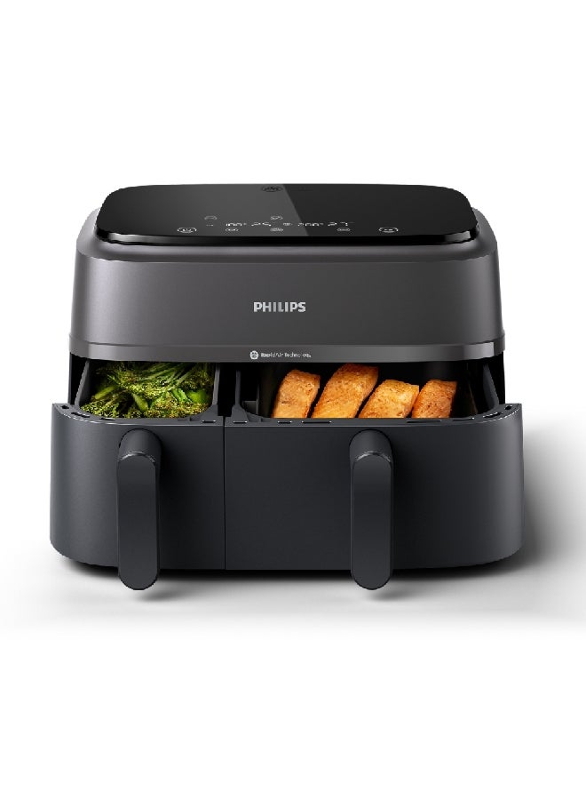 فيليبس مقلاة هوائية مزدوجة السلة بقوة 2750 وات وسعة 9 لتر من سلسلة 3000 باللون الأسود NA350/09 - Image 4