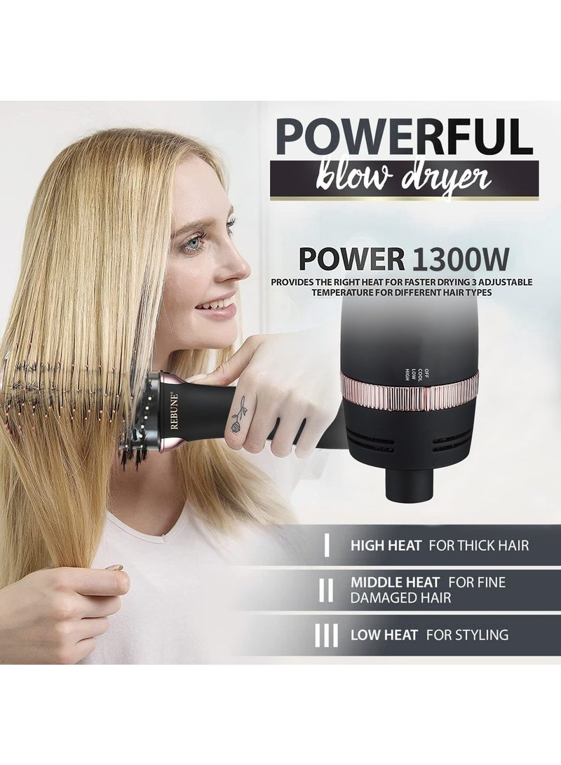 ريبون 1300W Mini Hot Air Brush One-Step Volumizer Negative Ion Infrared Hair Care Anti-Frizz Blowout Hair Dryer Brush for Straightening Curling Hair Styler Black And Gold  - Image 4
