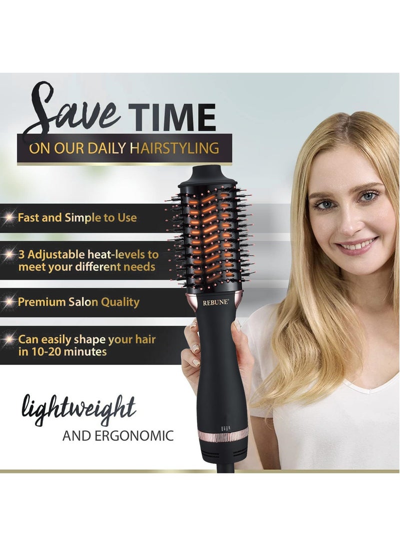 ريبون 1300W Mini Hot Air Brush One-Step Volumizer Negative Ion Infrared Hair Care Anti-Frizz Blowout Hair Dryer Brush for Straightening Curling Hair Styler Black And Gold  - Image 3