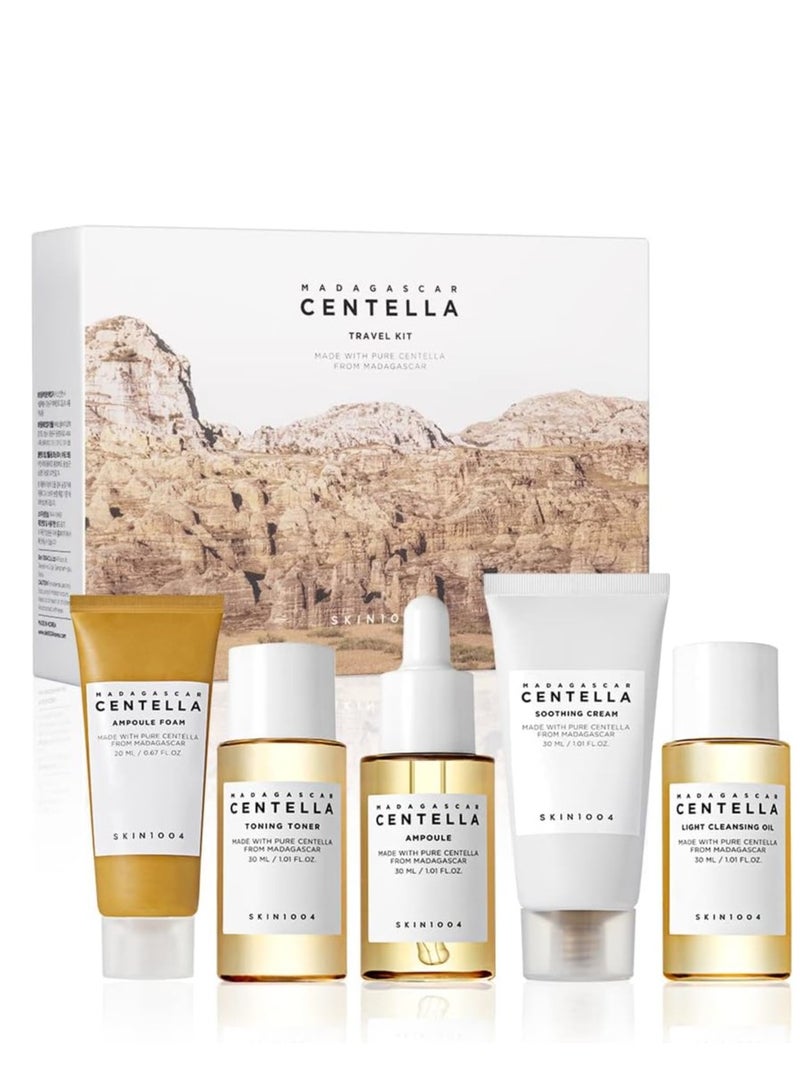 SKIN1004 Madagascar Centella Travel Kit, Toner, Ampoule, Soothing Cream, Cleansing Oil, Ampoule Foam, Basic Skincare Box, Compact Size, Soothing Calming Brown - Image 1