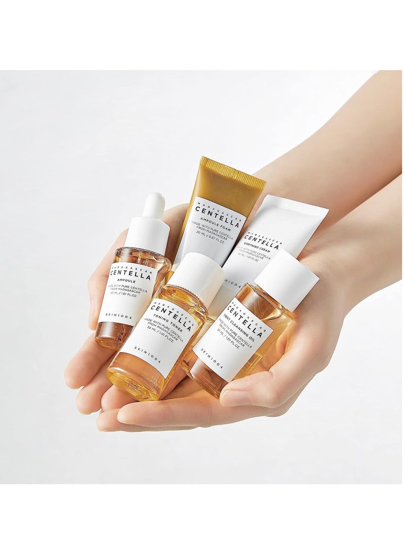 SKIN1004 Madagascar Centella Travel Kit, Toner, Ampoule, Soothing Cream, Cleansing Oil, Ampoule Foam, Basic Skincare Box, Compact Size, Soothing Calming Brown - Image 4