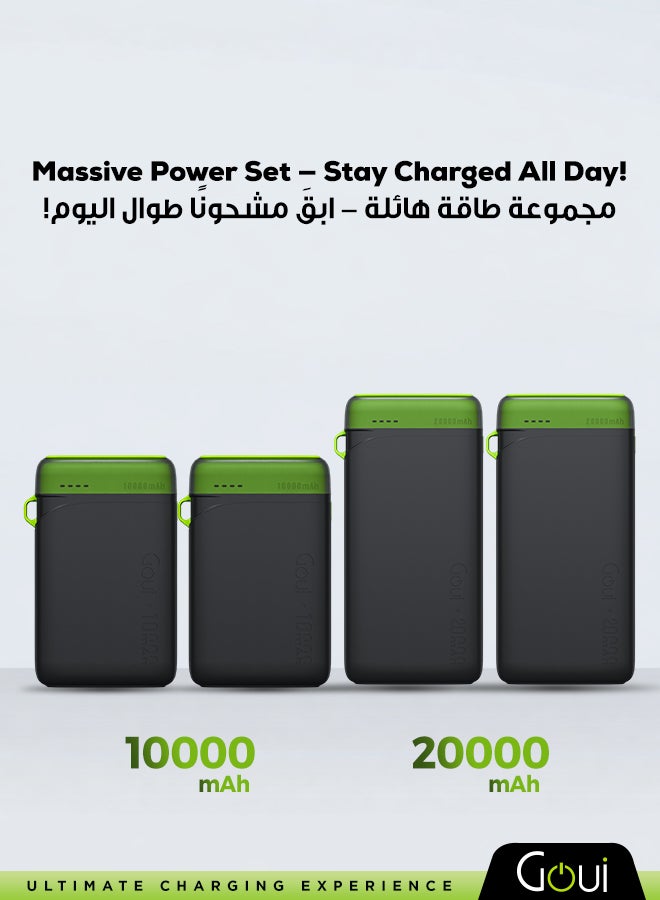 جوي مجموعة باور بانك بواني (عدد 2 بسعة 20,000 ملي أمبير + عدد 2 بسعة 10,000 ملي أمبير) | شواحن متنقلة عالية السعة | ثلاثي المخارج (منفذان Type-C + منفذ USB-A) | تصميم مدمج و صغير الحجم يدعم الشحن المتزامن للهواتف الذكية والأجهزة اللوحية وأجهزة الألعاب وسماعات البلوتوث والمزيد | تصميم مناسب للسفر لتوفير الطاقة أثناء التنقل - Image 1