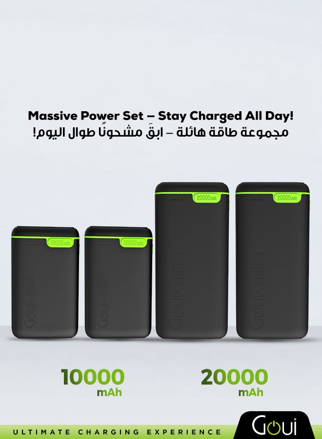Kigo Power Bank Set (2×20000mAh + 2×10000mAh) | High-Capacity Portable Chargers | Triple Output (2 Type-C + 1 USB-A) | Fast, Compact &Simultaneous Charging for Smartphones, Tablets, Gaming Devices, Bluetooth & More | Travel-Friendly Design for On-the-Go Power Anywhere Black