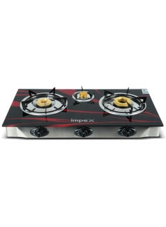 Impex Gas Stove 3 Burner Glass Top with FFD - Quality Pan Support, Brass Burners, Spill Tray, Auto Ignition, Toughened Glass, Flame Failure Device, Blue Flame, Ergonomic Knobs IGS 1213F Multicolor  - Image 1