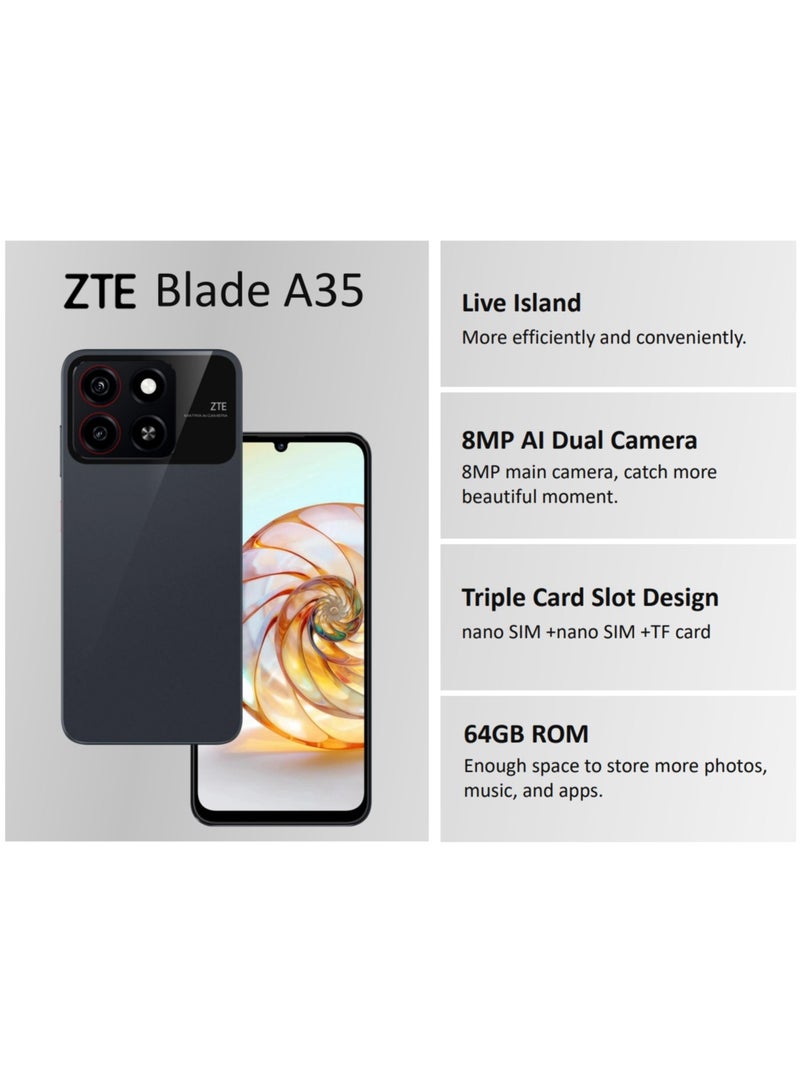 Blade A35 Dual SIM Starry Black 4+8GB RAM 64GB 4G - International Version