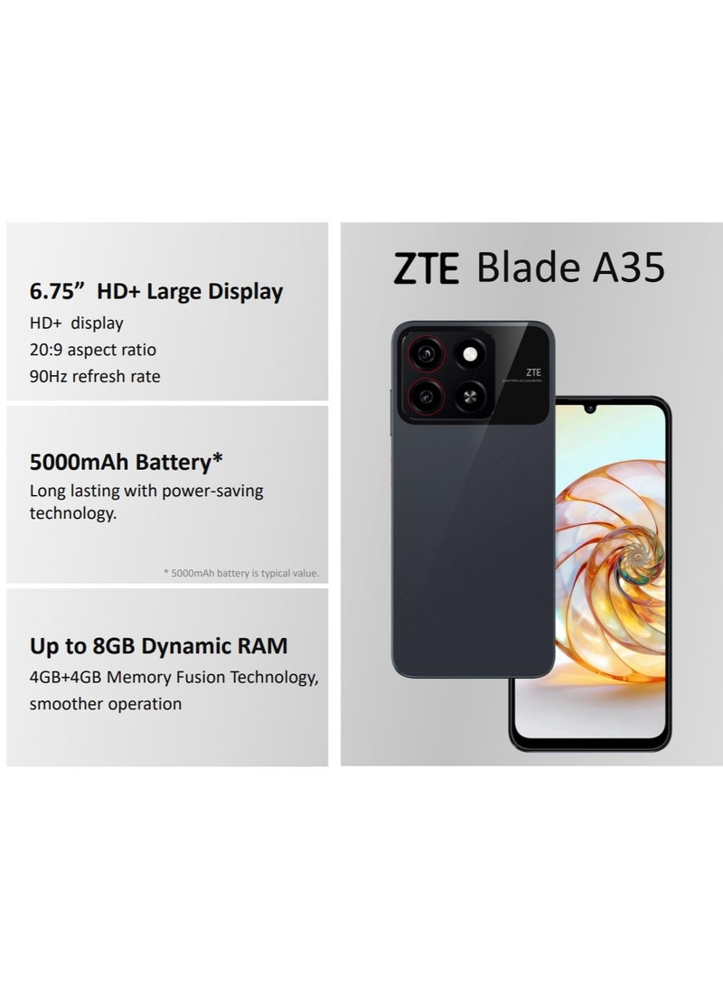 Blade A35 Dual SIM Starry Black 4+8GB RAM 64GB 4G - International Version
