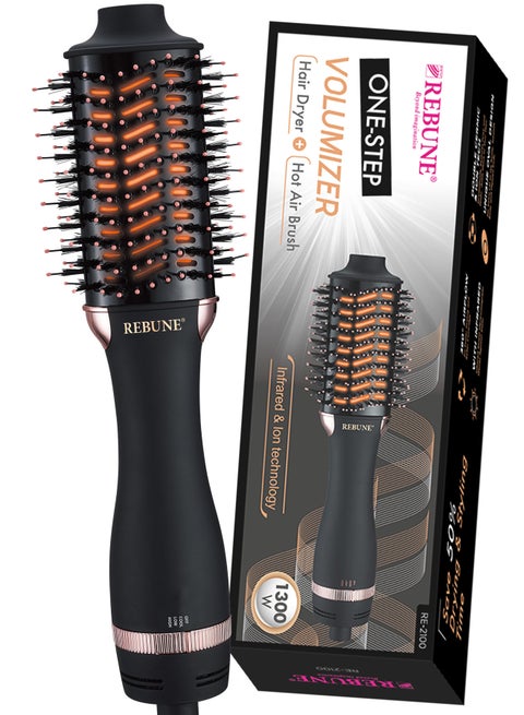 1300W Powerful Ceramic Tourmaline Ionic Hot Air Brush New Hair Styler Black