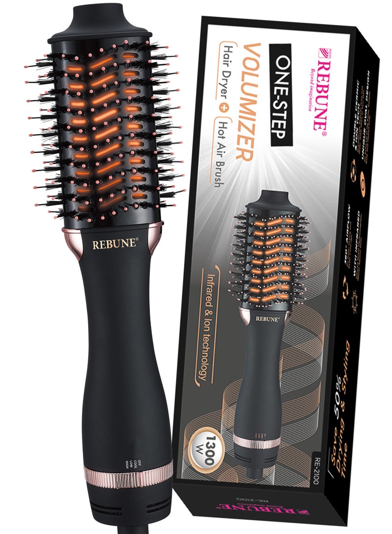 REBUNE - 1300W Powerful Ceramic Tourmaline Ionic Hot Air Brush New Hair Styler Black - Image 1