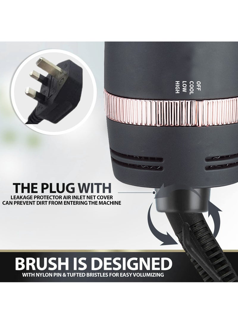 REBUNE - 1300W Powerful Ceramic Tourmaline Ionic Hot Air Brush New Hair Styler Black - Image 1