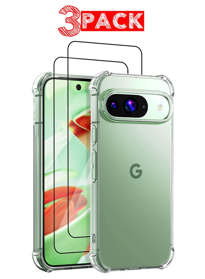 MARGOUN (for Google Pixel 9) 3 Packs TPU Case and 2 Screen Protectors Shockproof Soft TPU Bumper and Hard PC Back Case Anti-Scratch,Drop Protection,Slim Fit Gorilla Case Cover Clear  - Image 1