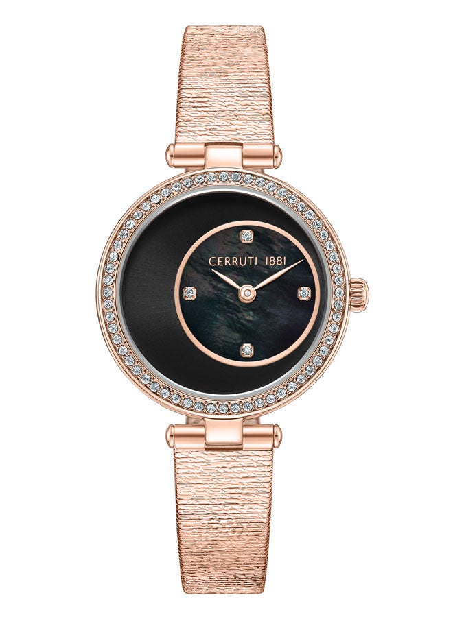 CERRUTI 1881 Women's Rose Gold Plated Black Sunray/Black Mother of Pearl Dial Watch  - Image 1
