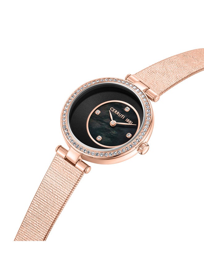 CERRUTI 1881 Women's Rose Gold Plated Black Sunray/Black Mother of Pearl Dial Watch  - Image 2