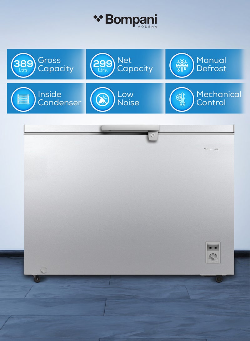 بومباني 389L Gross / 299L Net Capacity Chest Freezer, Manual Defrost, Single Door, R600a Refrigerant, 13.5kg/24h Freezing Capacity 389 L 400 W BOCF350I Grey  - Image 1