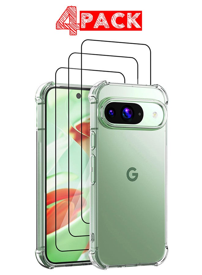 MARGOUN (for Google Pixel 9 Pro) 4 Packs TPU Case and 3 Screen Protectors Shockproof Soft TPU Bumper and Hard PC Back Case Anti-Scratch,Drop Protection,Slim Fit Gorilla Case Cover Clear  - Image 1