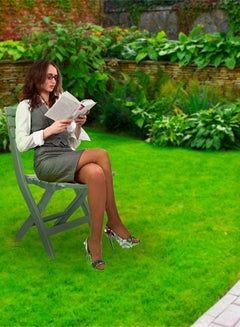 اسكيوب Esqube Adults Folding Chair Patio Lawn Garden Outdoor Chair Grey 79cm  - Image 2