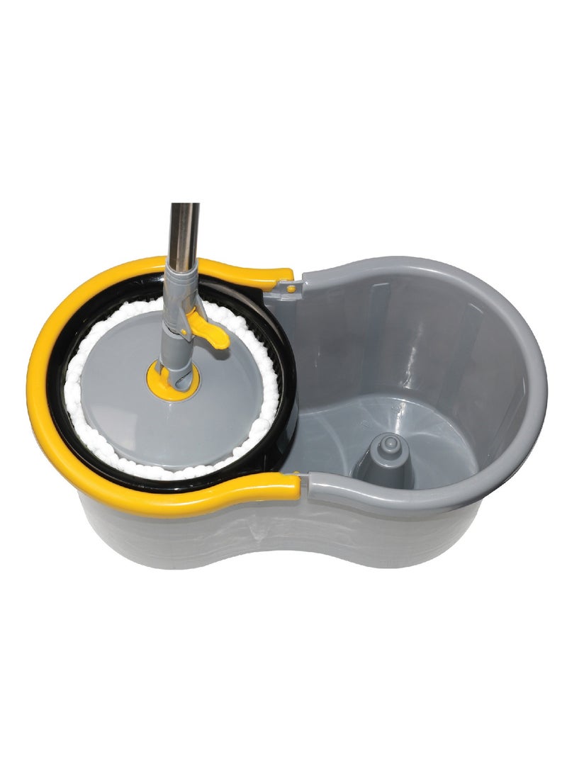 اسكيوب - 360° Spin Mop bucket Set With Steel Bowl Grey/Yellow/Silver 25Liters - Image 1