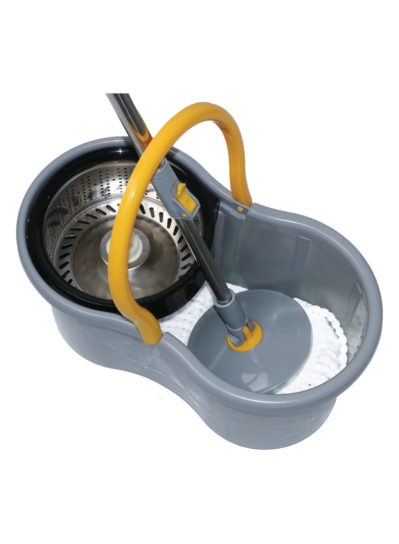 اسكيوب - 360° Spin Mop bucket Set With Steel Bowl Grey/Yellow/Silver 25Liters - Image 1