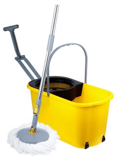 اسكيوب Esqube Classic Spin Mop Bucket Set With Pull Handle And Wheels Yellow 25Liters  - Image 1