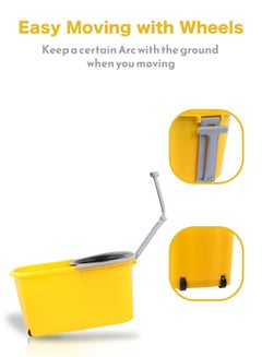اسكيوب Esqube Classic Spin Mop Bucket Set With Pull Handle And Wheels Yellow 25Liters  - Image 5