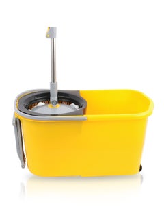 اسكيوب Esqube Classic Spin Mop Bucket Set With Pull Handle And Wheels Yellow 25Liters  - Image 4