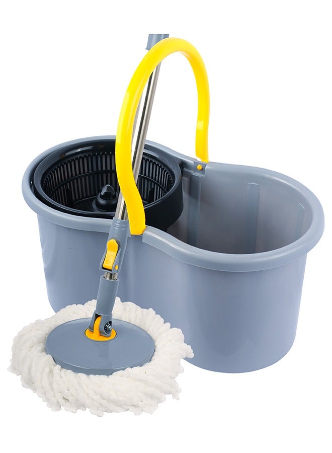 ESQUBE Esqube 360 Degree Spin Mop Set With Additional Refill, Telescopic Handle, Microfiber Mop Head Assorted With Drain Plug Grey/Yellow/Black 25Liters 