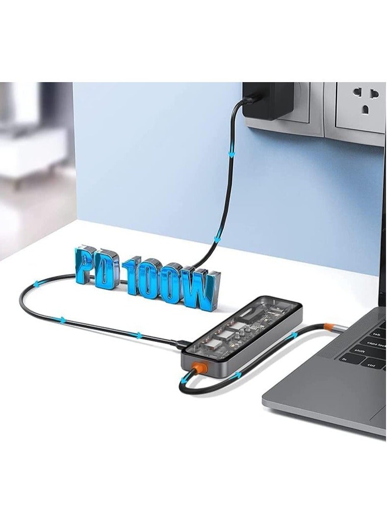 WIWU - WIWU Cyber HUB CB007 7X1 Zinc Alloy TYPE C 100W Transparent Space - Gray Transparent Space Gray - Image 1