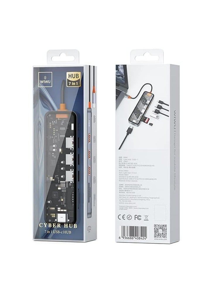 WIWU - WIWU Cyber HUB CB007 7X1 Zinc Alloy TYPE C 100W Transparent Space - Gray Transparent Space Gray - Image 1