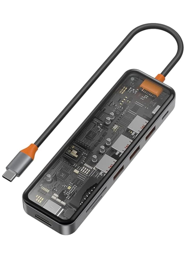 WIWU - WIWU Cyber HUB CB007 7X1 Zinc Alloy TYPE C 100W Transparent Space - Gray Transparent Space Gray - Image 1