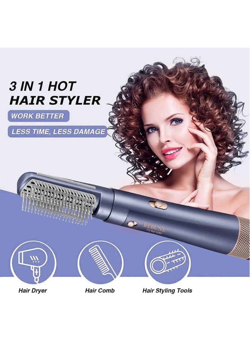 ريبون - RE-2201-2 New Hair Styler 1200W Hair Dryer Brush 3 In 1 Hot Air Styler Straightening & Curling Fast Heating Hair Styler with 2 Brushes - Image 1