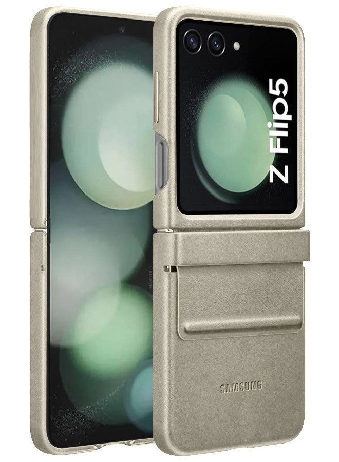 MARGOUN (For Samsung Galaxy Z Flip 5) Cover Flap Leather Case With Hinge Protection Shockproof Cover Case Beige - Image 1