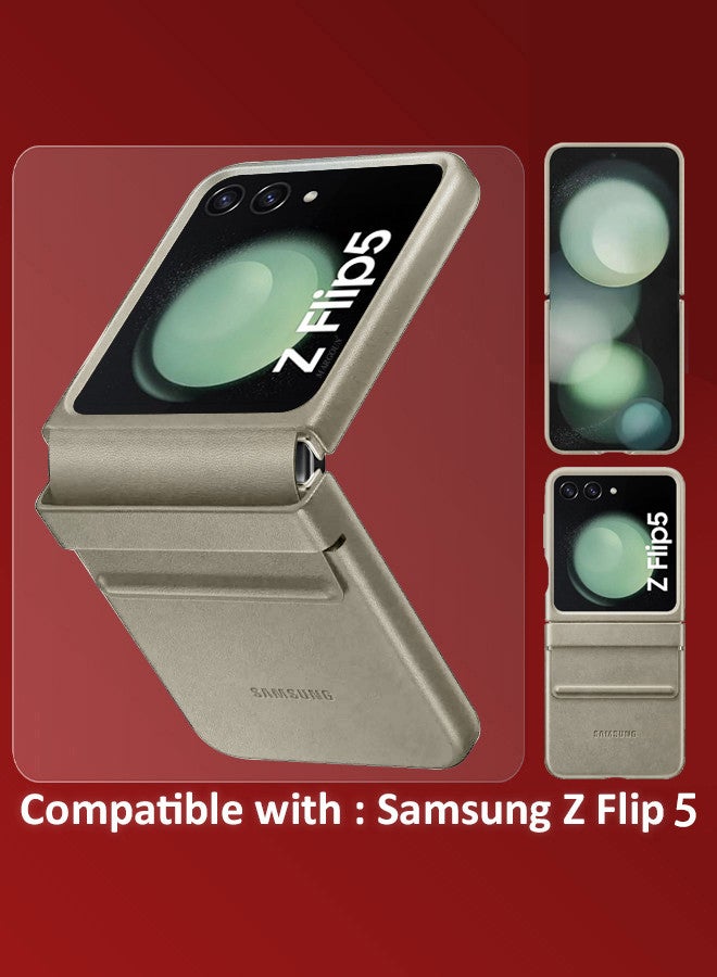 MARGOUN (For Samsung Galaxy Z Flip 5) Cover Flap Leather Case With Hinge Protection Shockproof Cover Case Beige - Image 2