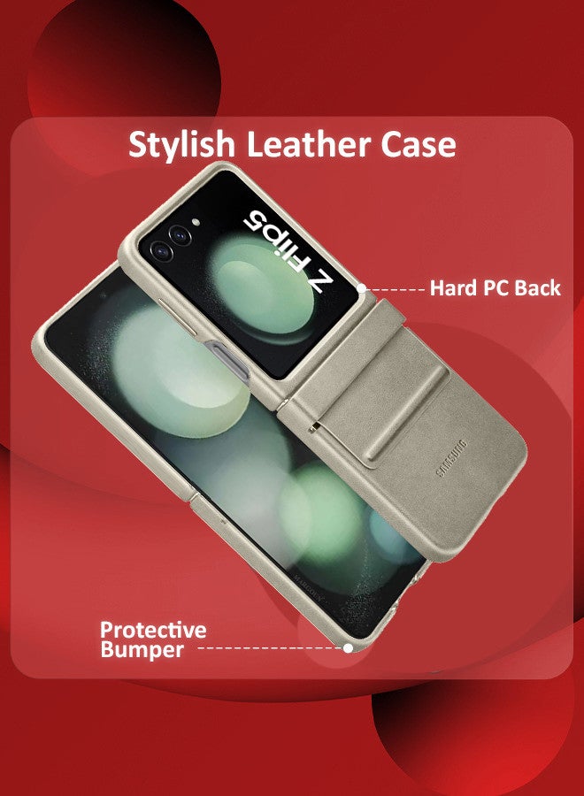 MARGOUN (For Samsung Galaxy Z Flip 5) Cover Flap Leather Case With Hinge Protection Shockproof Cover Case Beige - Image 4