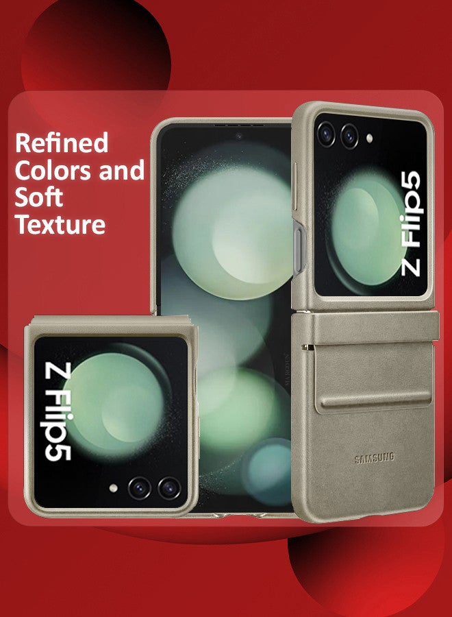 MARGOUN (For Samsung Galaxy Z Flip 5) Cover Flap Leather Case With Hinge Protection Shockproof Cover Case Beige - Image 3